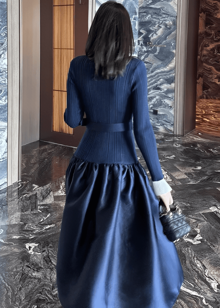 バイカラーパフスリーブバルーンシルエットドレス - Vera Lumina