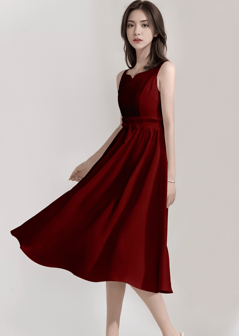 スカラップネックリボンウエストドレス - Vera Lumina