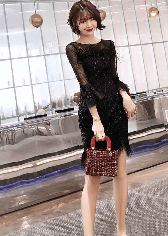 シアースリーブフェザービジュータイトドレス - Vera Lumina