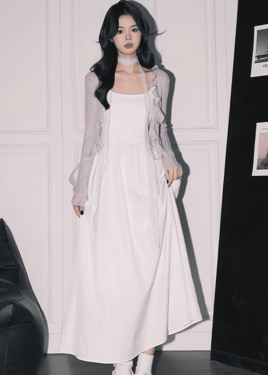 スクエアネックギャザーフレアマキシワンピース - Vera Lumina