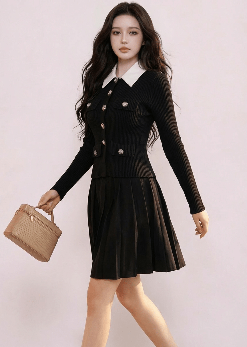 ビジューボタンバイカラーカラージャケットドレス - Vera Lumina