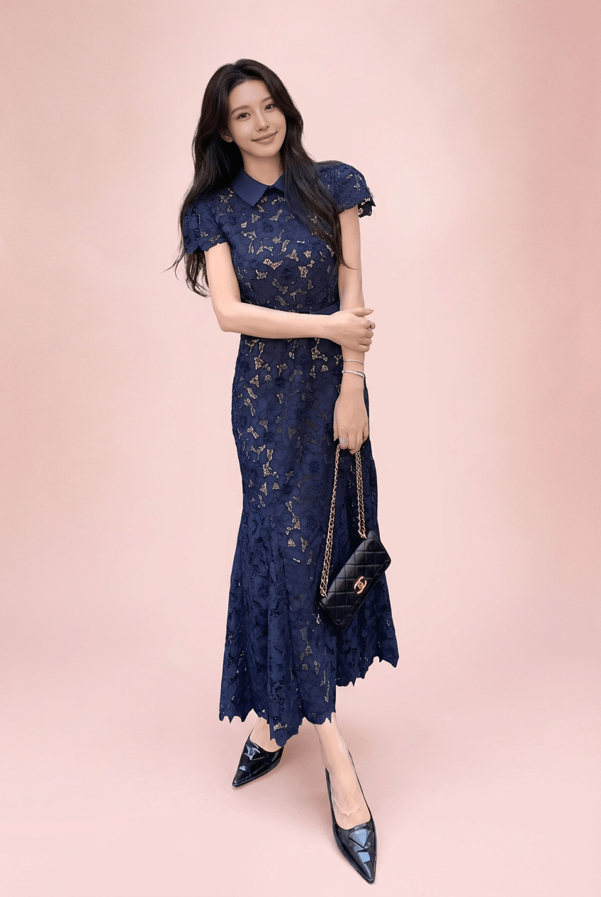 カラーベルトレースマーメイドドレス - Vera Lumina