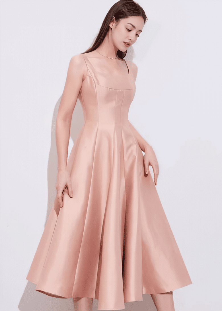 サテンシェイプスクエアネックフレアドレス - Vera Lumina