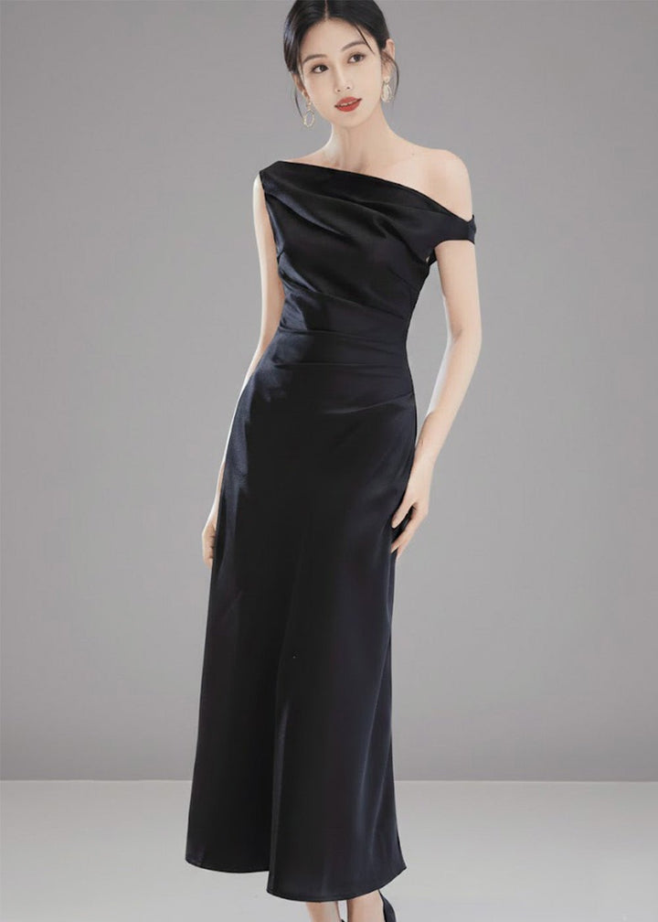 ワンショルダードレープサテンロングドレス - Vera Lumina