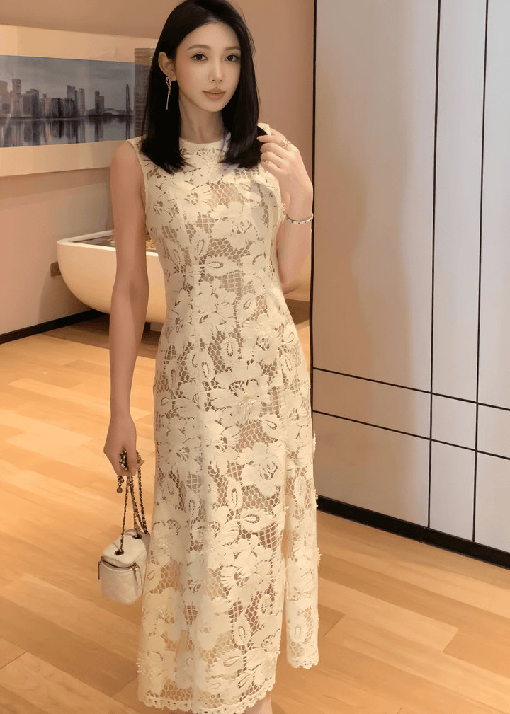 シアーフラワーレースマーメイドドレス - Vera Lumina