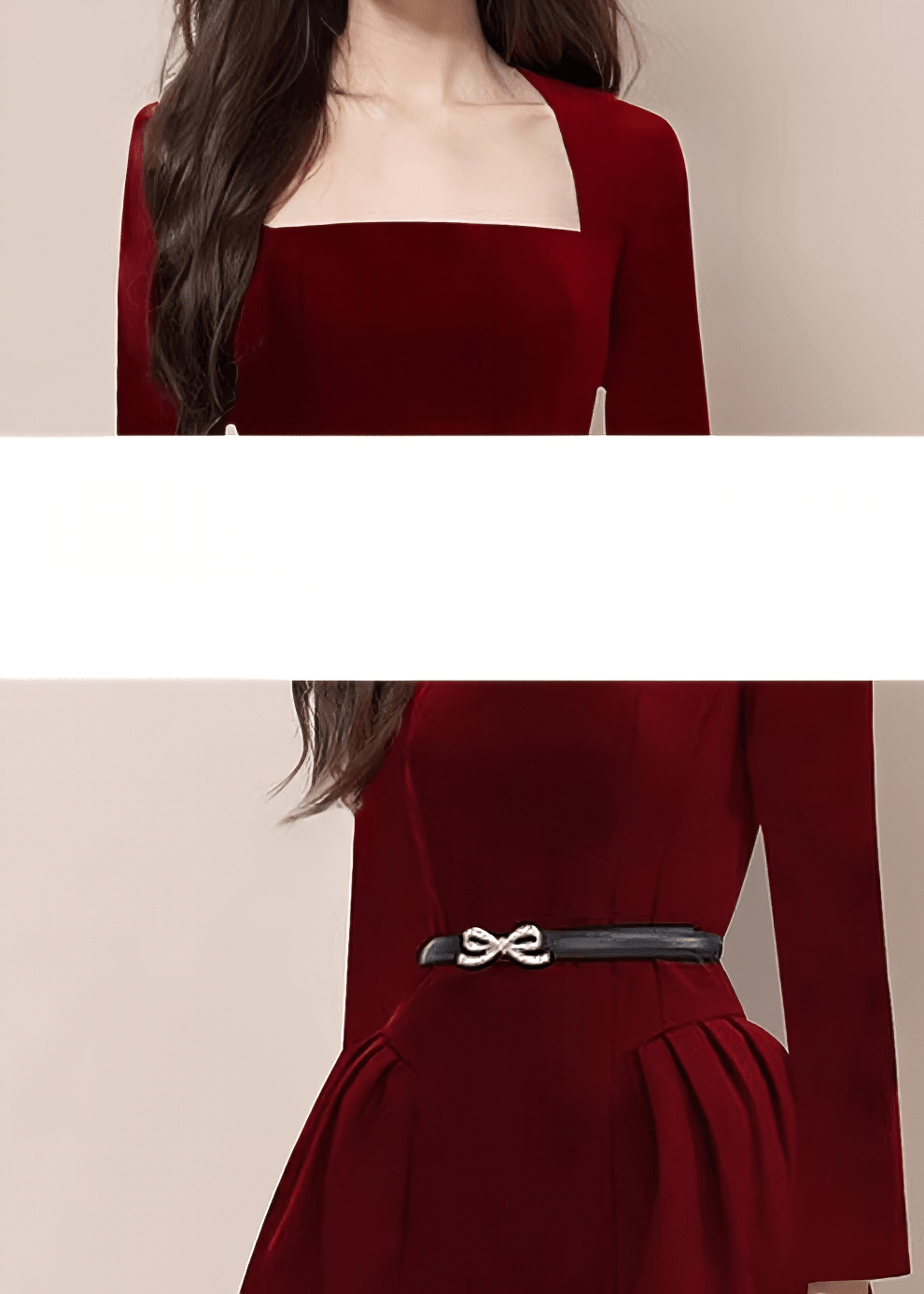 スクエアネックリボンベルトフレアドレス - Vera Lumina