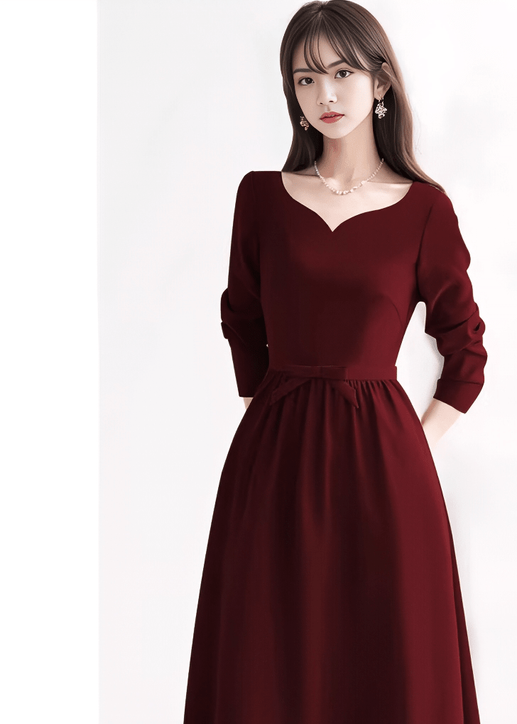 ウエストリボンパフスリーブフレアドレス - Vera Lumina