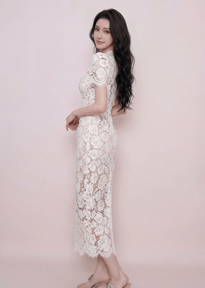 スカラップネックリボンパールマーメイドドレス - Vera Lumina