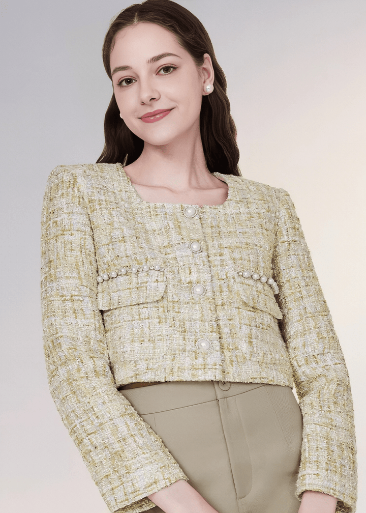 パールボタンツイードノーカラージャケット - Vera Lumina