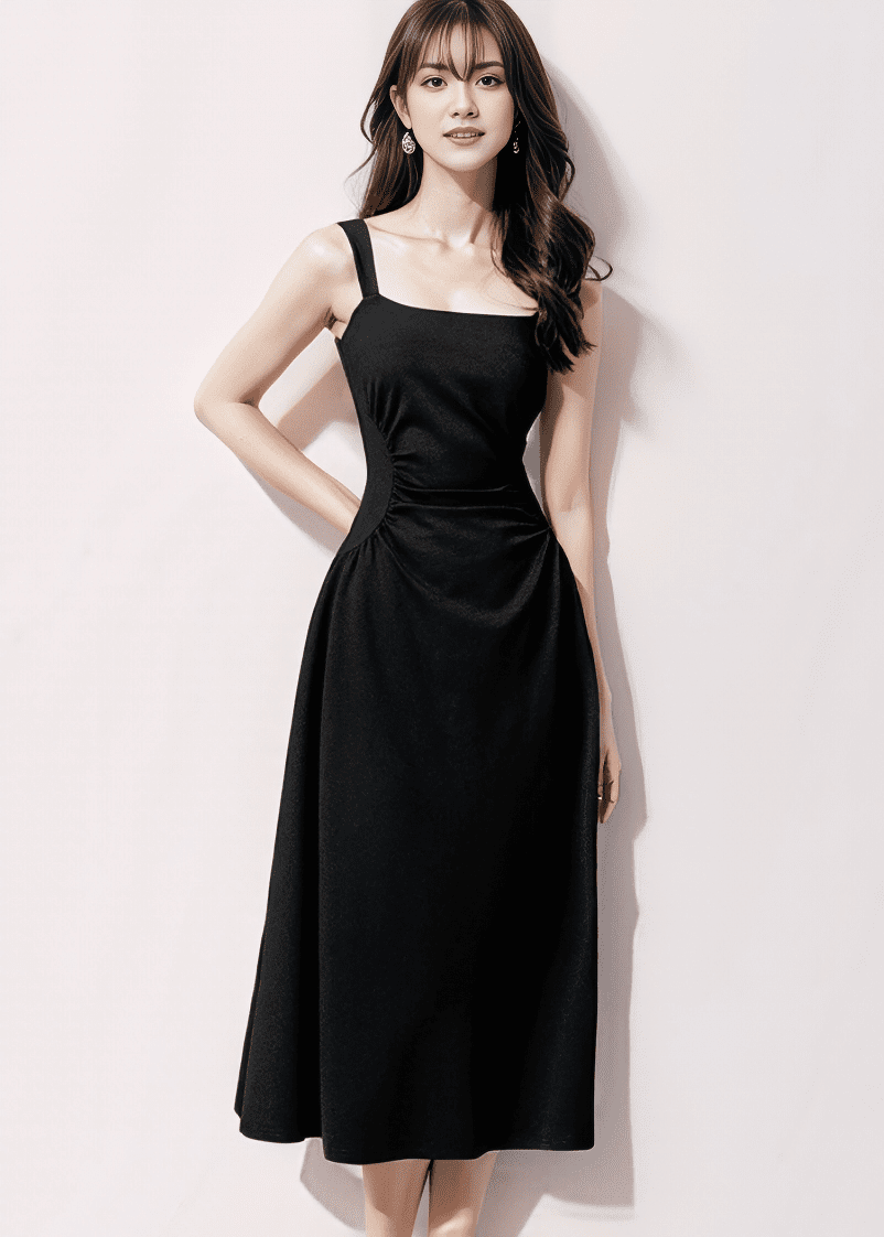 スクエアネックギャザーフレアワンピース - Vera Lumina