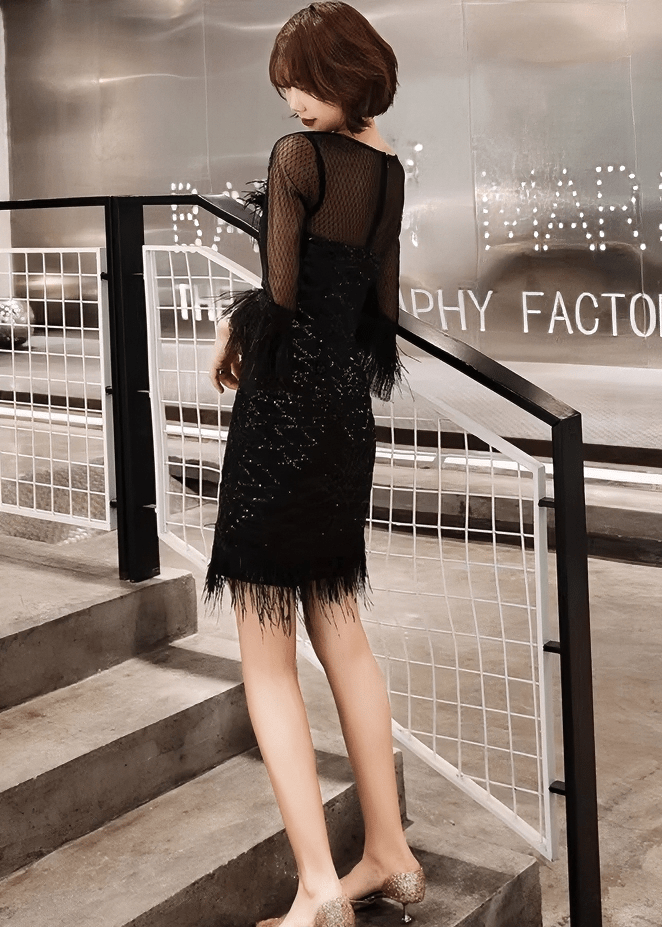 シアースリーブフェザービジュータイトドレス - Vera Lumina