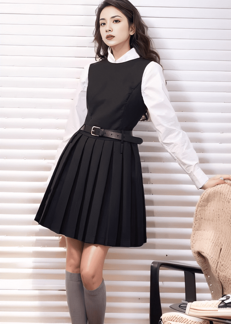 ダブルベルトプリーツフレアワンピース - Vera Lumina