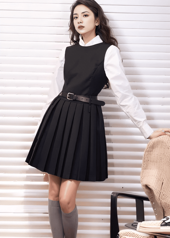 ダブルベルトプリーツフレアワンピース - Vera Lumina