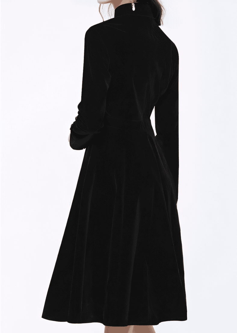 ビジューボタンスタンドカラーフレアワンピース - Vera Lumina