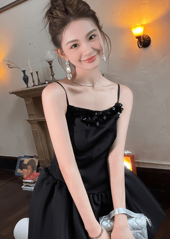 ビジューデコレーションバルーンミニドレス - Vera Lumina