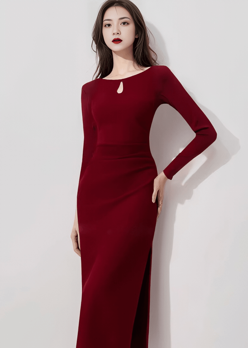 キーホールネックサイドスリットタイトドレス - Vera Lumina