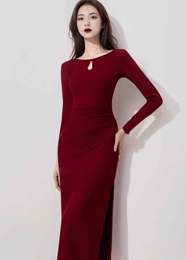キーホールネックサイドスリットタイトドレス - Vera Lumina