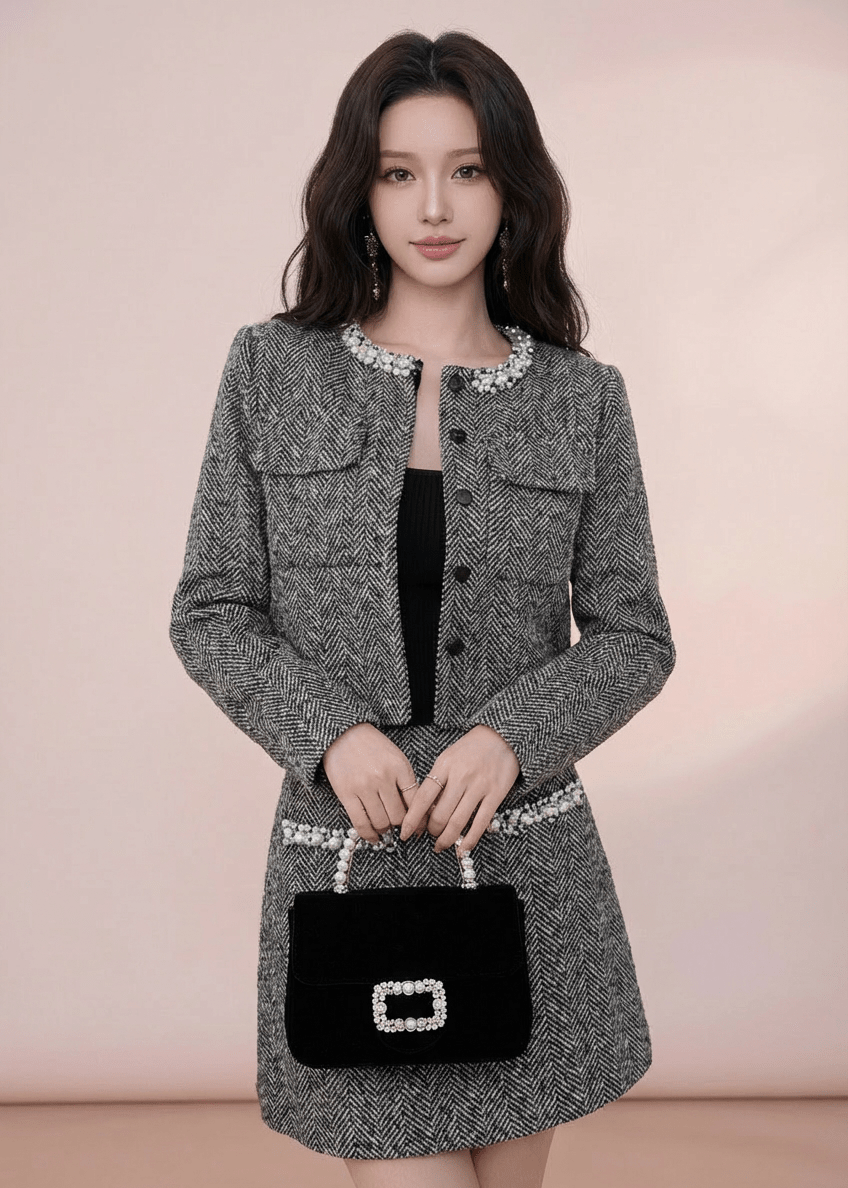 ヘリンボーンジャケット＆ポケットビジュースカート - Vera Lumina