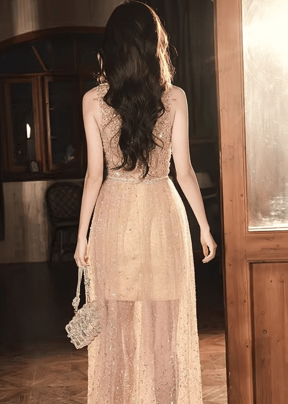 ビジューシアーチュールＶネックロングドレス - Vera Lumina