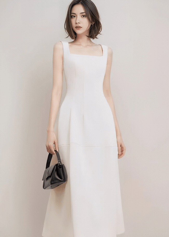 スクエアネックフロントタックボリュームドレス - Vera Lumina