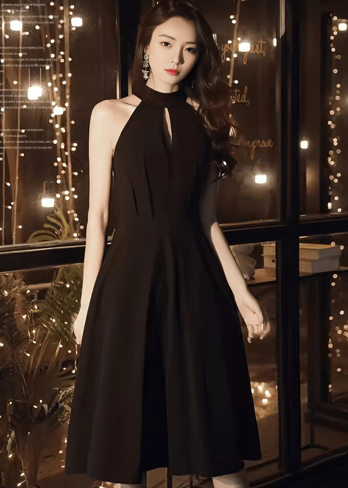 ホルターネックサイドリボンフレアドレス - Vera Lumina