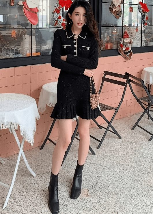 フラワービジューカラーマーメイドフレアワンピース - Vera Lumina