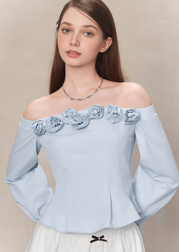 ローズモチーフオフショルダーペプラムブラウス - Vera Lumina