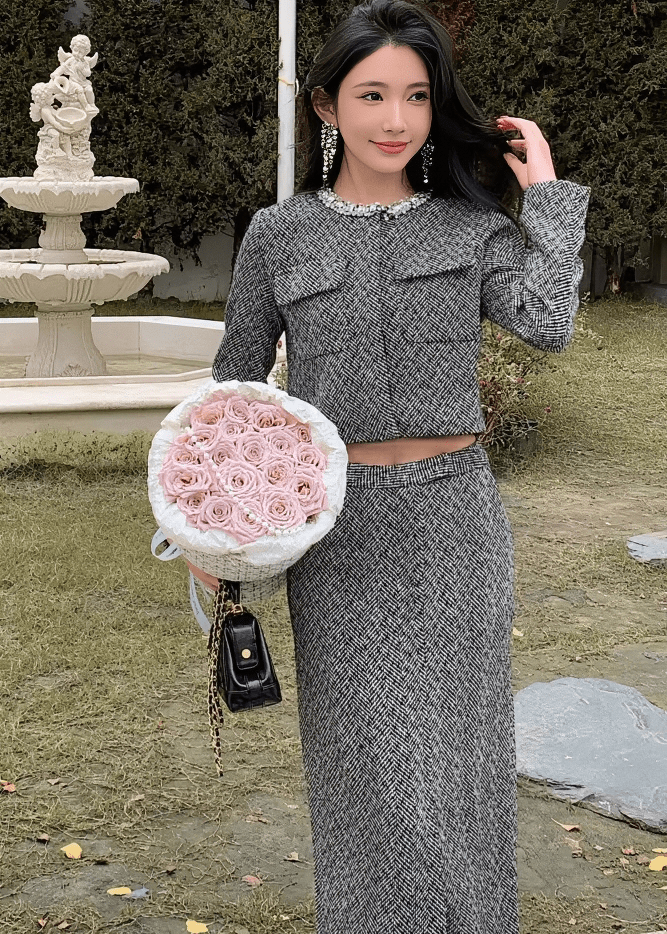 ヘリンボーンジャケット＆ポケットビジュースカート - Vera Lumina