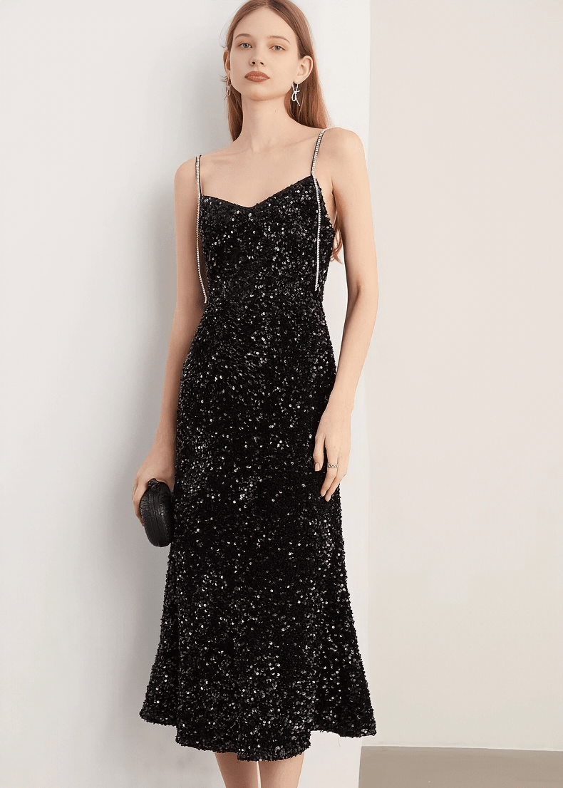 ビジューストラップスパンコールマーメイドドレス - Vera Lumina