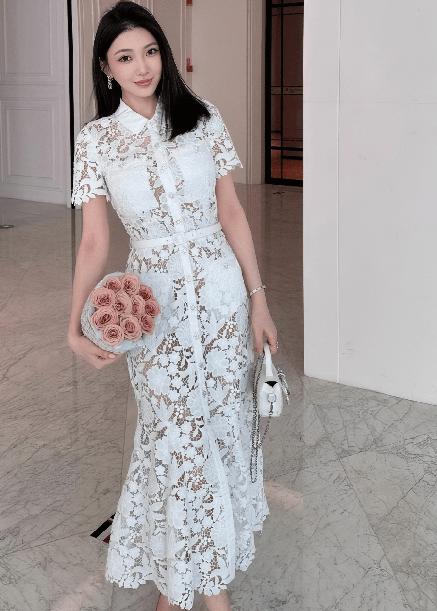 シアーレースカラービジューマキシドレス - Vera Lumina