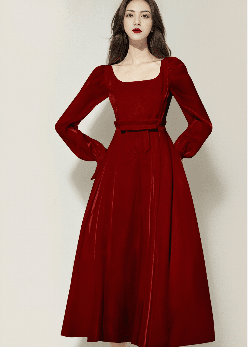 シルキーサテンサイドギャザーロングワンピース - Vera Lumina