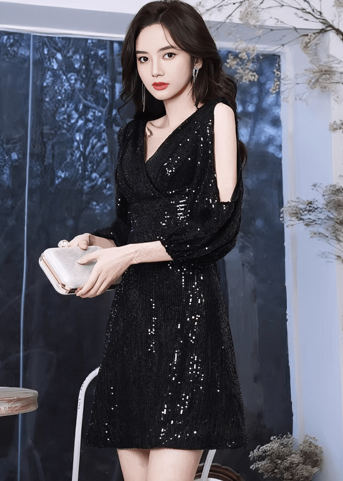 ビジューカシュクールスリットスリーブドレス - Vera Lumina