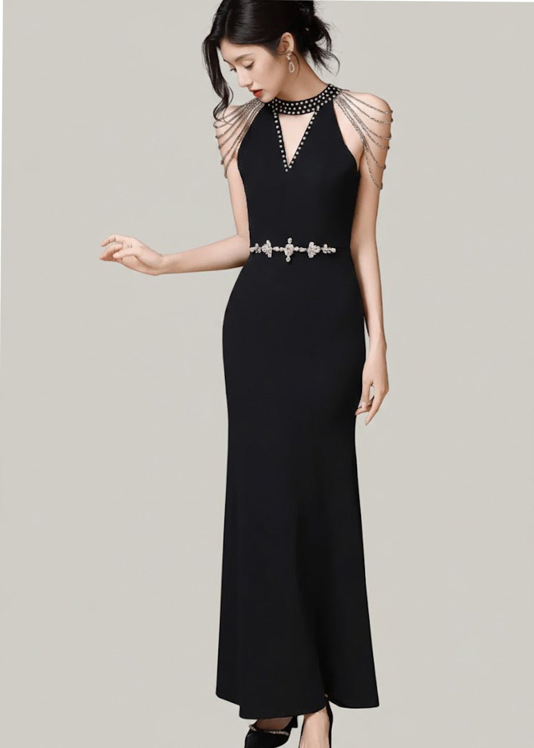 ビジューデコルテチェーンショルダーマーメイドドレス - Vera Lumina