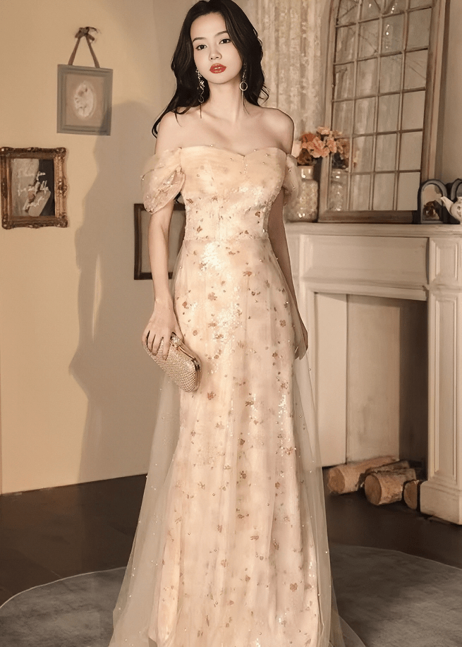 ビジューネックパフマーメイドロングドレス - Vera Lumina