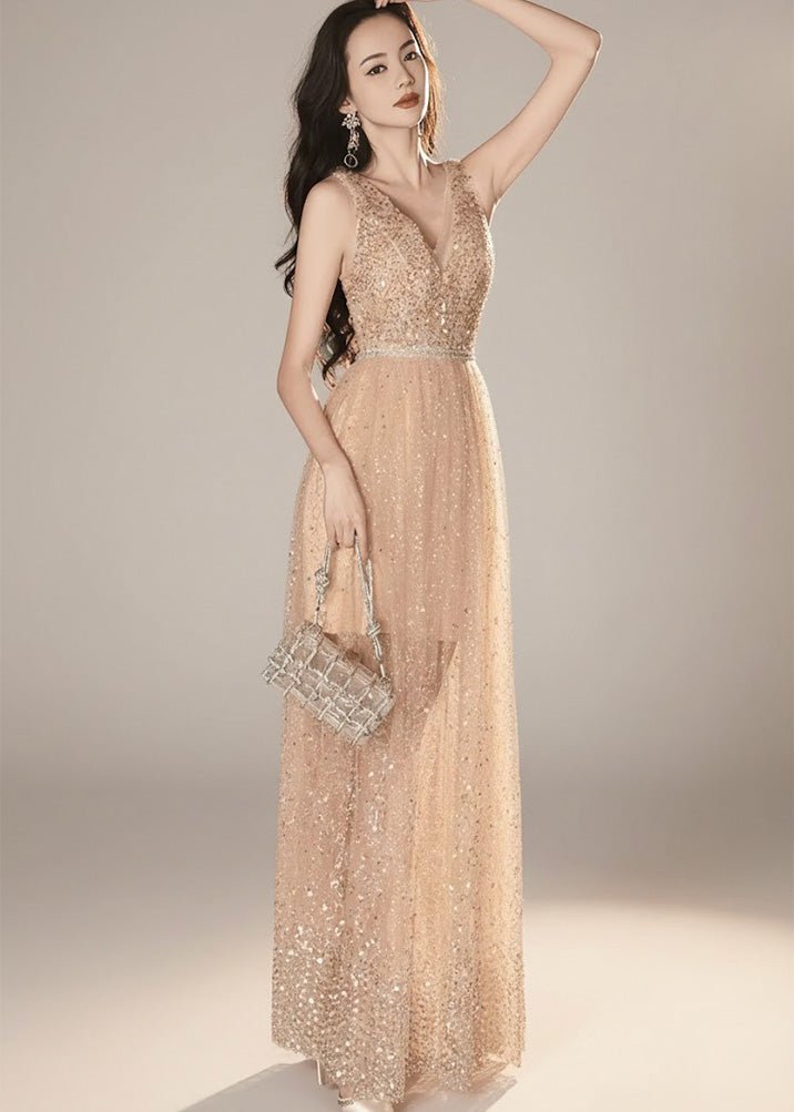 ビジューシアーチュールＶネックロングドレス - Vera Lumina