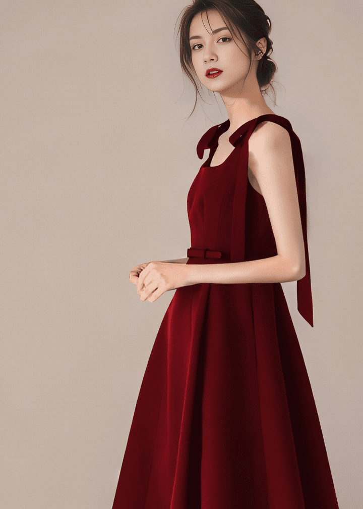 ショルダーリボンベルトフレアワンピース - Vera Lumina