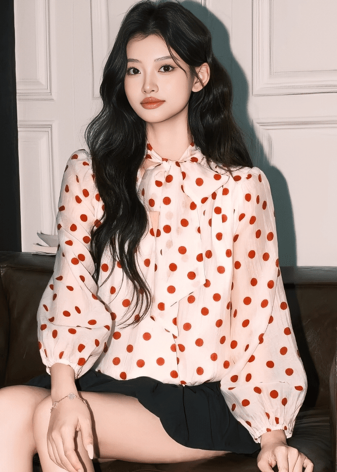 クラシカルリボンドットボウタイブラウス - Vera Lumina