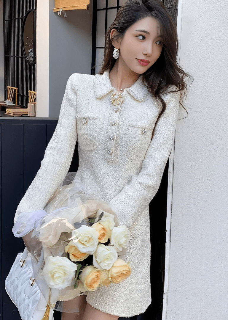 フラワービジューカラーマーメイドフレアワンピース - Vera Lumina