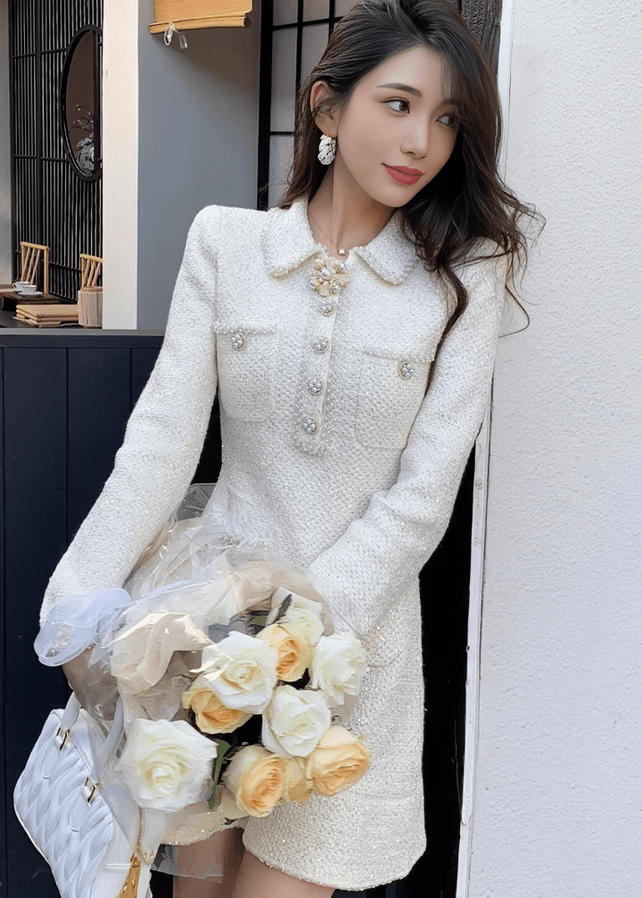 フラワービジューカラーマーメイドフレアワンピース - Vera Lumina