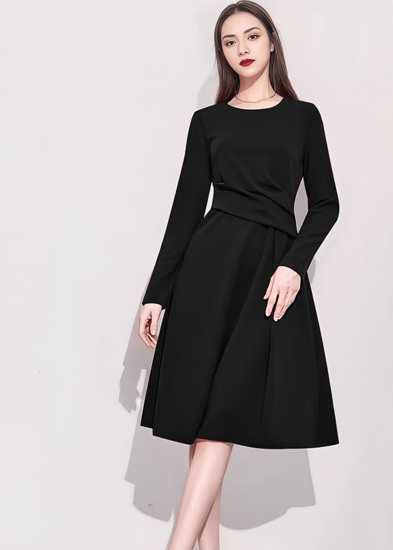 エレガントロングスリーブフレアワンピース - Vera Lumina