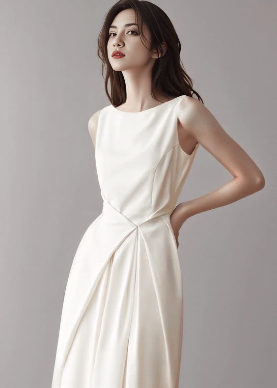 ボートネックウエストドレープアイラインドレス - Vera Lumina