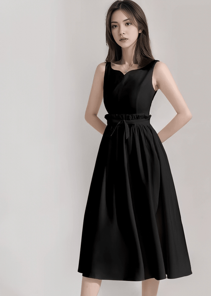 スカラップネックリボンウエストドレス - Vera Lumina