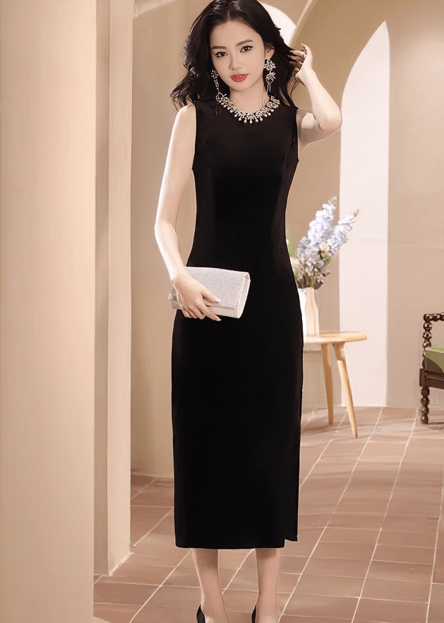 ビジューネックベルベットタイトドレス - Vera Lumina