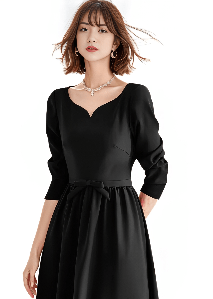 ウエストリボンパフスリーブフレアドレス - Vera Lumina