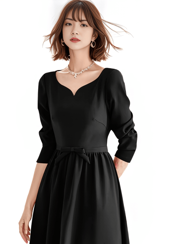 ウエストリボンパフスリーブフレアドレス - Vera Lumina