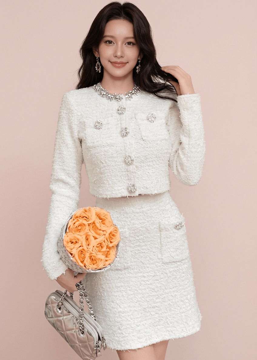 ビジューネックツイードジャケット＆ミニスカート - Vera Lumina