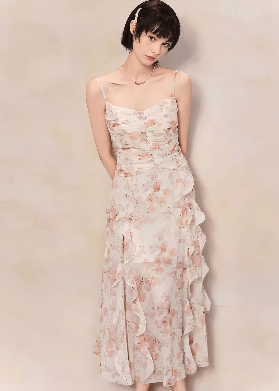 フローラルドレープキャミソールマキシドレス - Vera Lumina