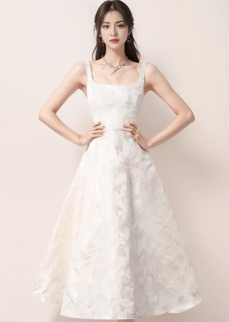 スクエアネックフラワーオーガンジードレス - Vera Lumina