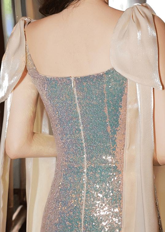 ショルダリボンスパンコールマーメイドドレス - Vera Lumina