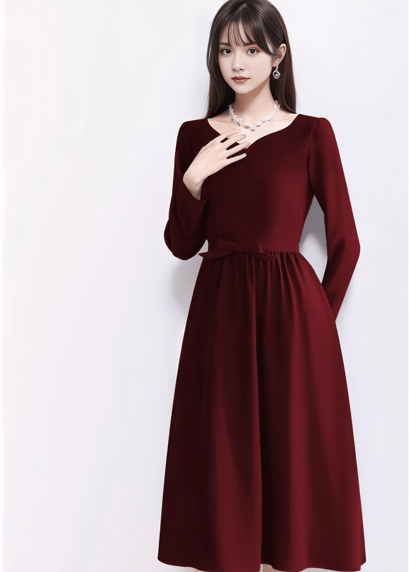 ウエストリボンパフスリーブフレアドレス - Vera Lumina